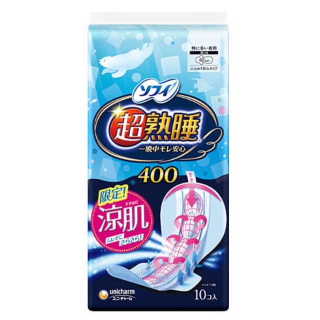 【アウトレット品】ソフィ 超熟睡ガード 涼肌400 特に多い夜用・羽つき40cm・10コ入