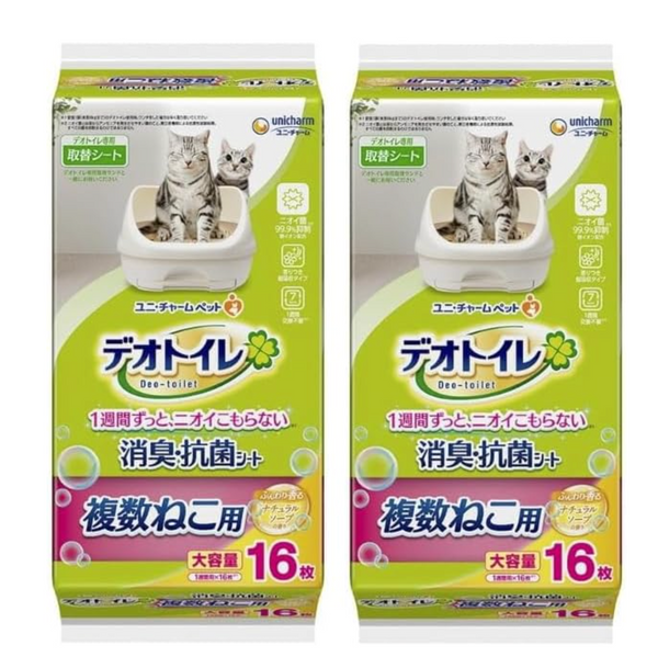 デオトイレ 複数ねこ用ふんわり香る 消臭・抗菌シートナチュラルソープの香り１６枚 2個セット