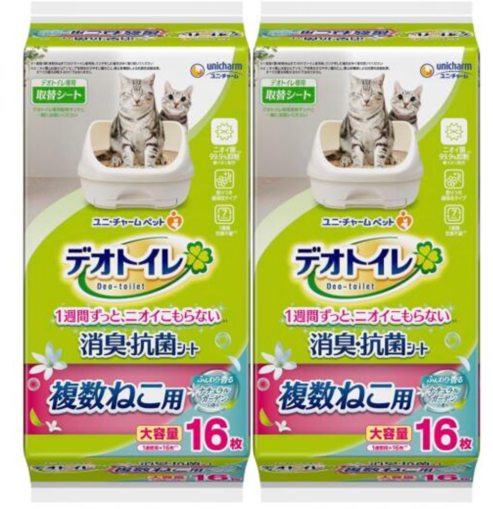 デオトイレ 複数ねこ用 ふんわり香る 消臭・抗菌シート ナチュラルガーデンの香り 16枚 2個セット