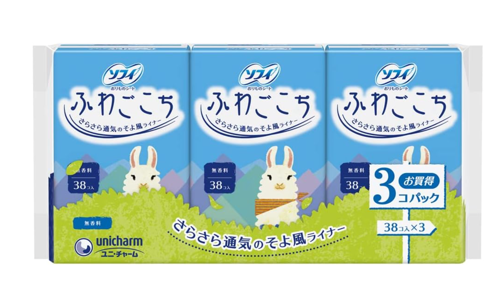 ソフィ ふわごこち 無香料 38コ入×3個パック(unicharm Sofy)