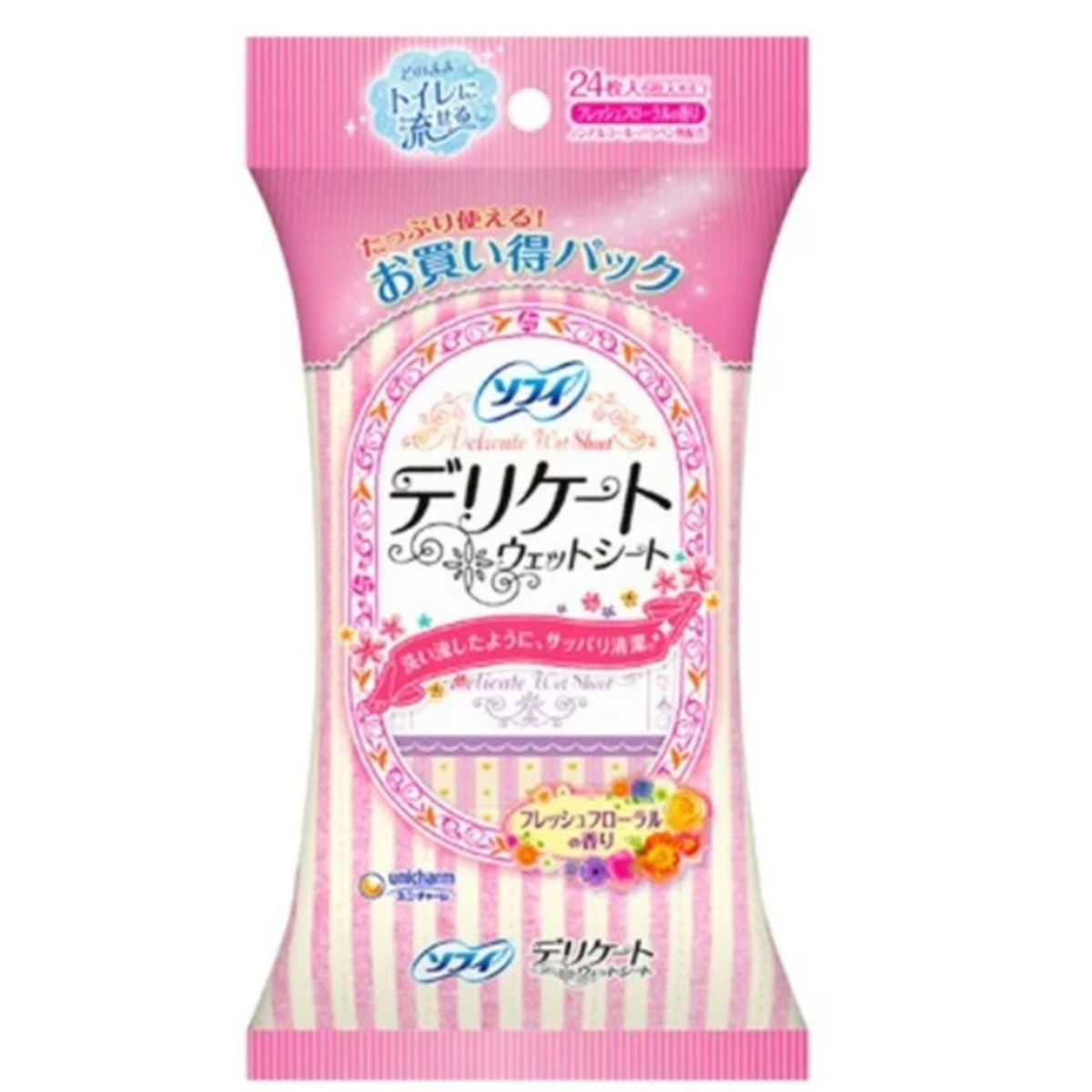 【アウトレット品】ソフィ デリケートウェットシート フレッシュフローラルの香り6枚×4個パック（合計24枚）