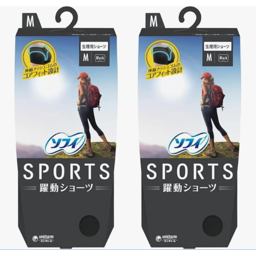 ソフィ SPORTS 躍動ショーツ Mサイズ ブラック(生理用品 サニタリーショーツ)× 2