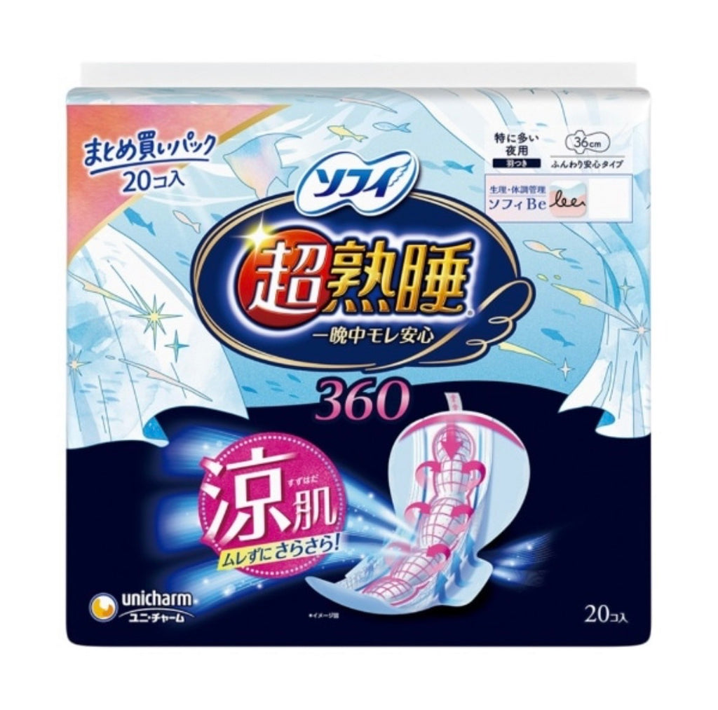 【アウトレット品】ソフィ 超熟睡ガード 涼肌 360 特に多い夜用・羽つき・20コ入