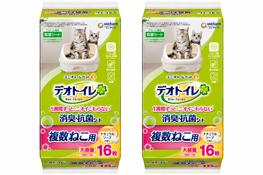 【まとめ買い・２セット】デオトイレ 複数ねこ用 ふんわり香る消臭・抗菌シート ナチュラルソープの香り 16枚入×２袋セット